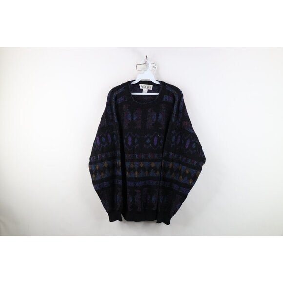 Vintage 90s Coogi Style Mens XL Ed Bassmaster Rainbow Wool Blend Knit Sweater - Picture 1 of 9